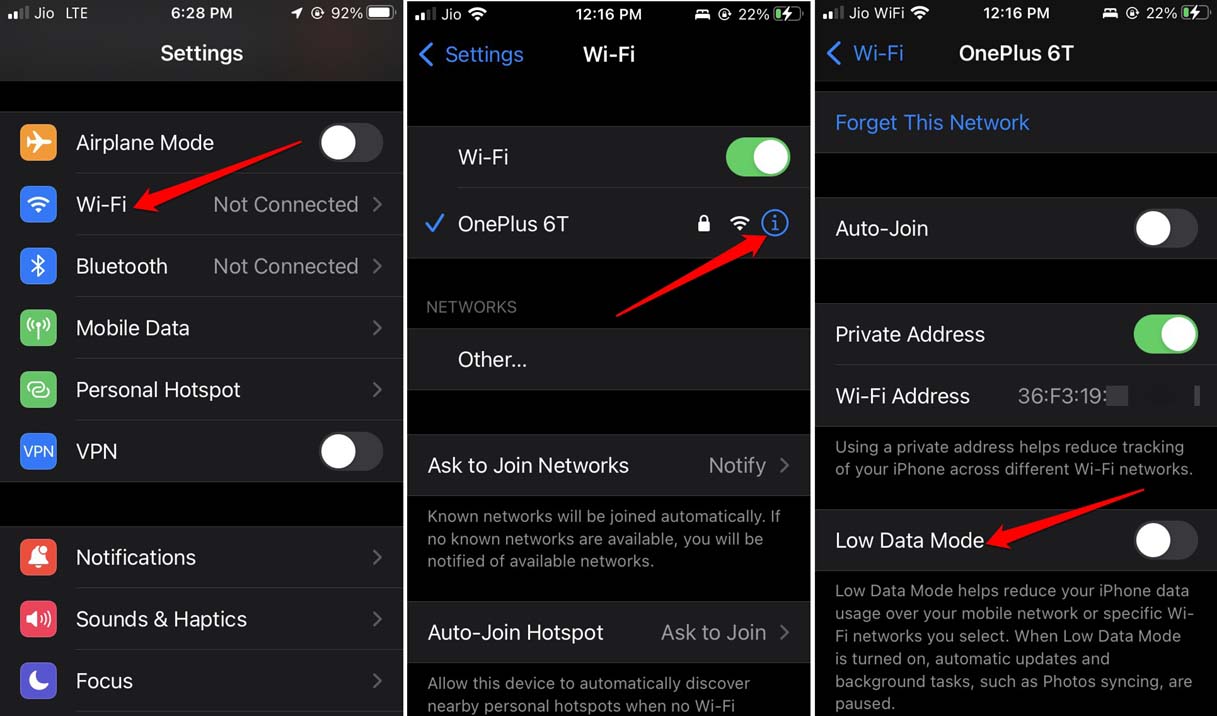 desactivar modo de bajo consumo de datos de WiFi