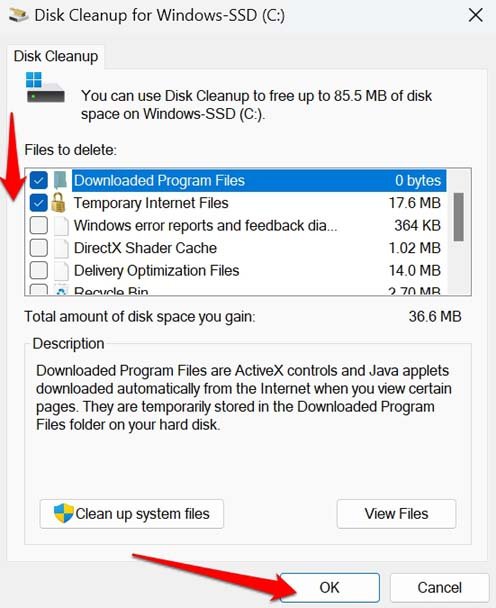 Windows에서 디스크 정리를 위한 파일 선택하기