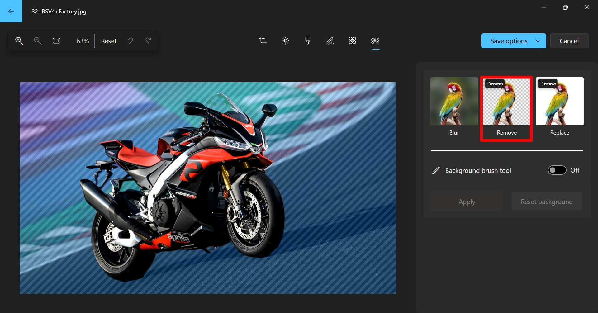 Hintergrund eines Bildes in der Windows Fotos-App entfernen