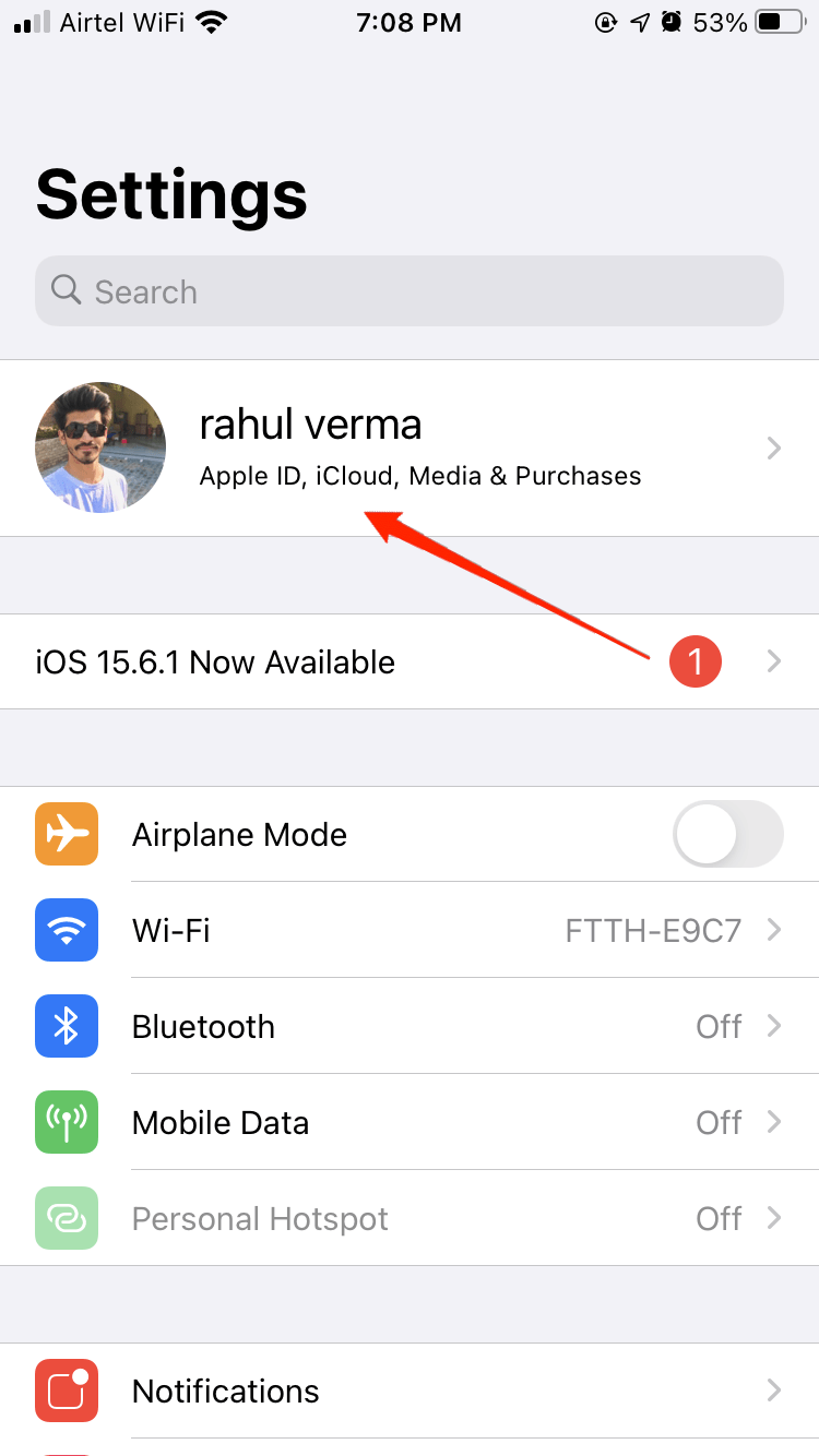 iPhone iCloudセクション設定