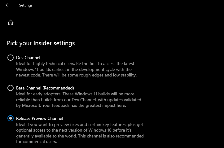 Scegli “Dev Channel” o “Beta Channel.”