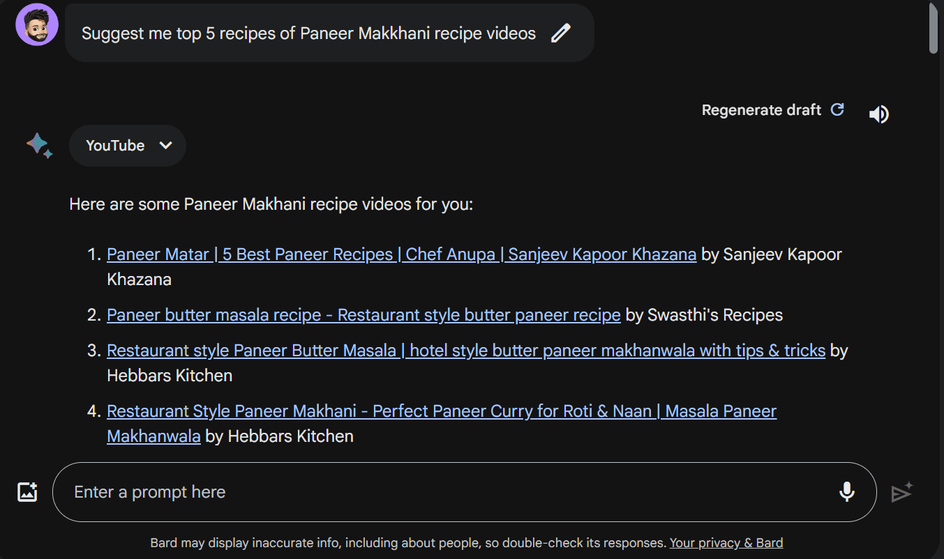 @YouTube Paneer Makkhaniレシピ動画のトップ5を提案してください