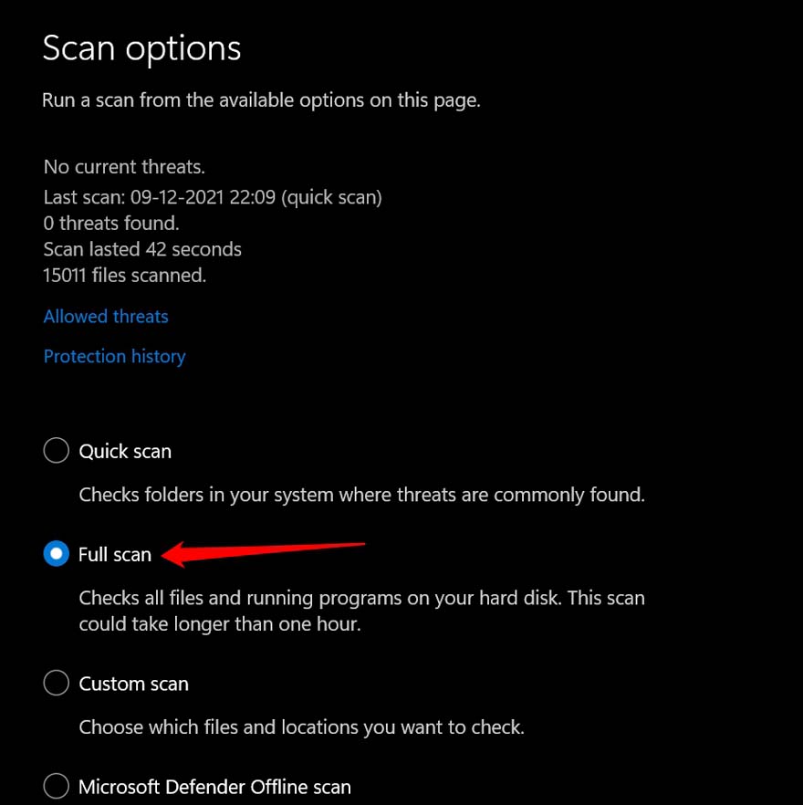 Windows Defenderフルスキャン