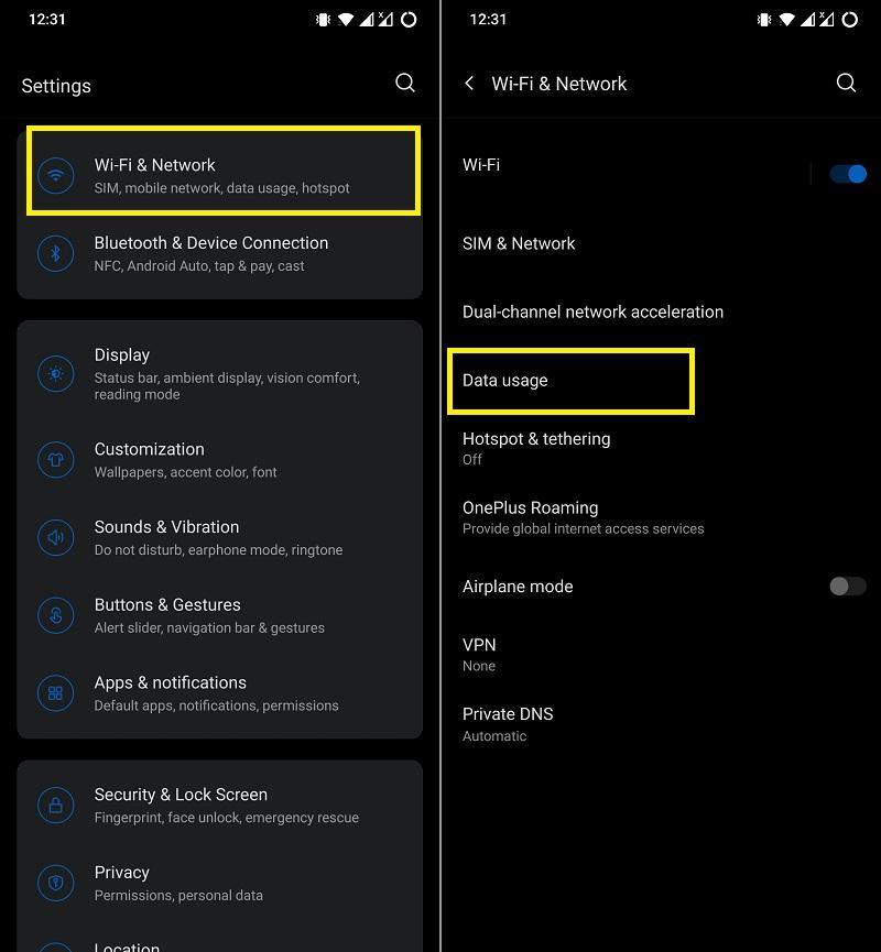 Uso de Wi-Fi e Dados