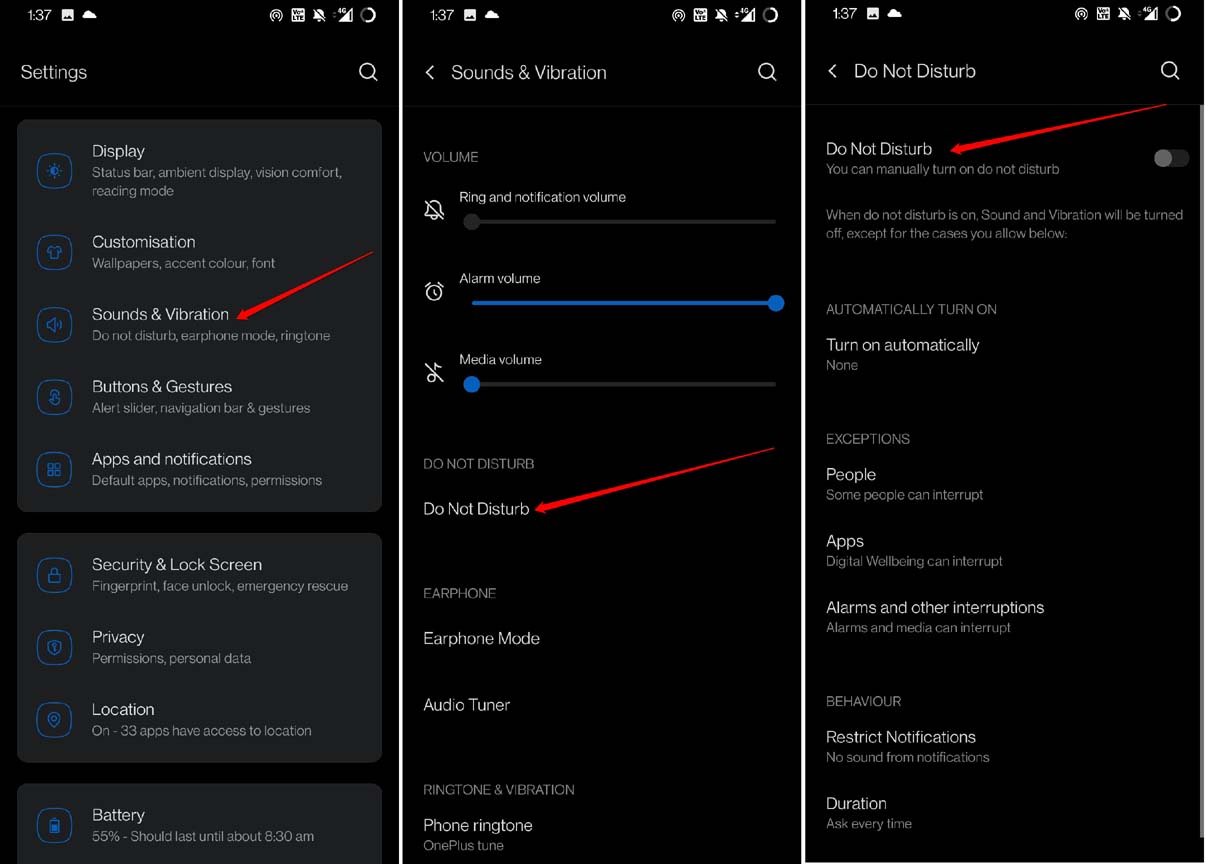 desativar não perturbe no Android