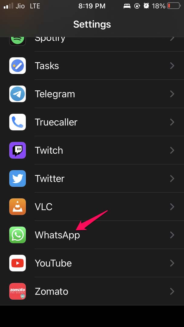 Abrir WhatsApp no aplicativo Configurações