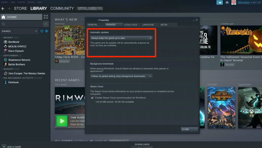 Steamでゲームの更新を確認する