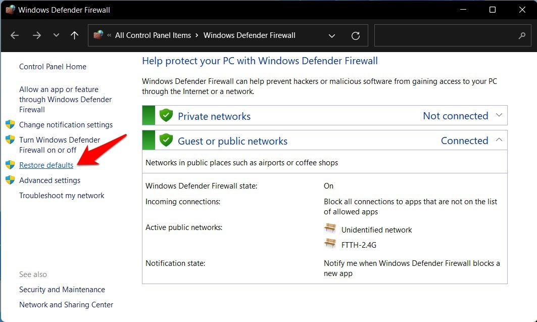 restablecer firewall en windows 11
