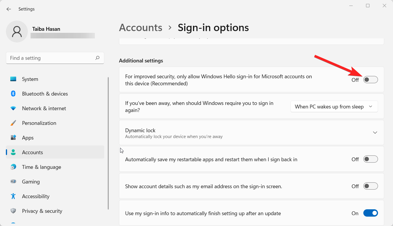 보안을 개선하기 위해 Windows Hello 로그인만 허용 비활성화