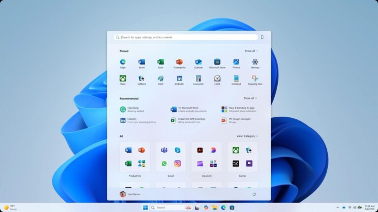 Menú de inicio de Windows 11
