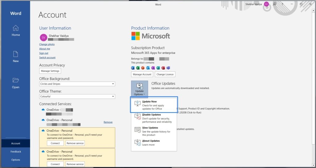 Atualizar Office - Os Dados da Sua Organização Não Podem Ser Colados Aqui