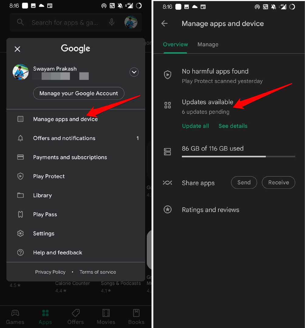 aggiorna app su android