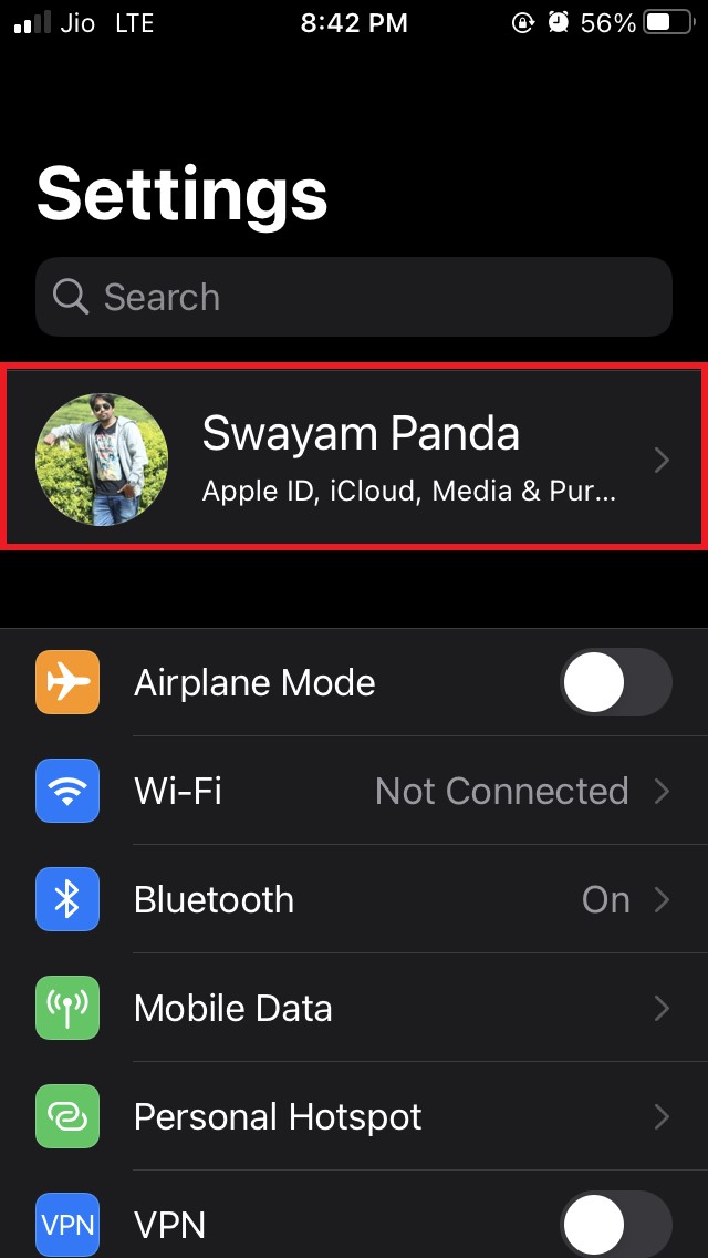 tippen Sie auf Apple ID-Profil