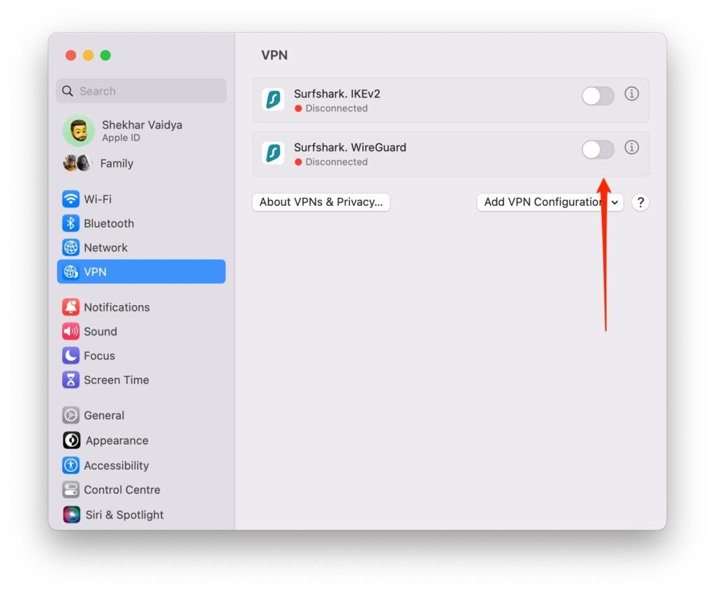 Désactiver le VPN Mac - Erreur de connexion à iCloud sur Mac
