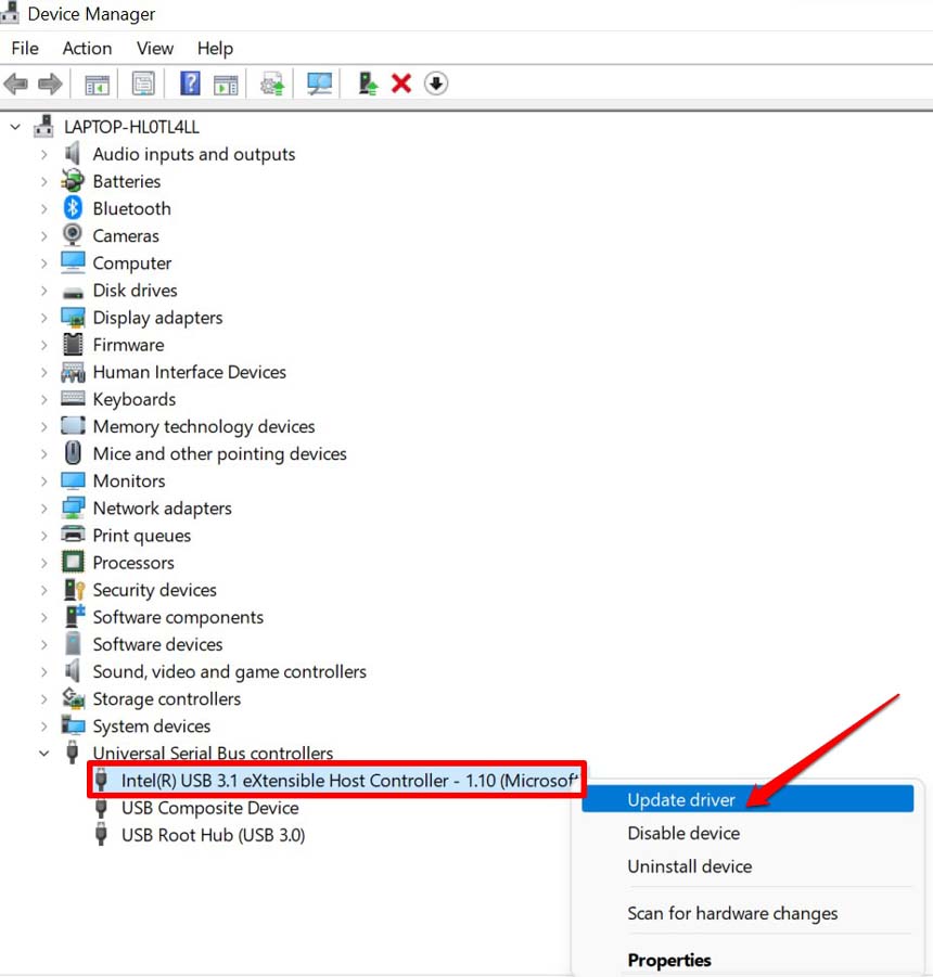 aggiorna i driver USB Windows