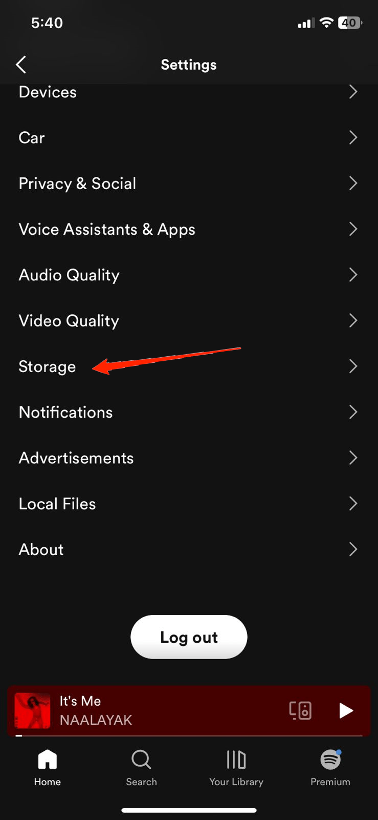 ajustes de almacenamiento de spotify