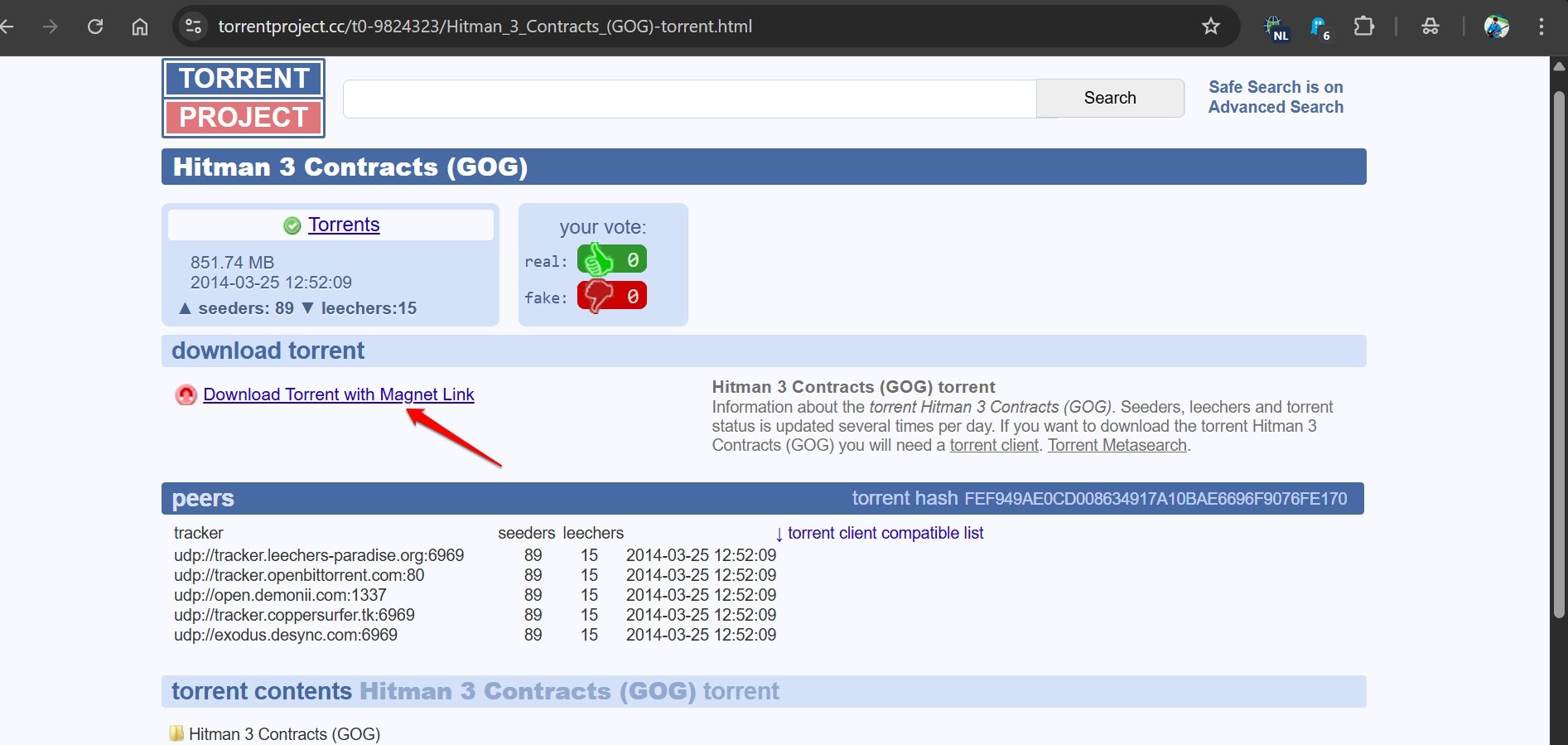 Magnet-Link in TorrentProject herunterladen