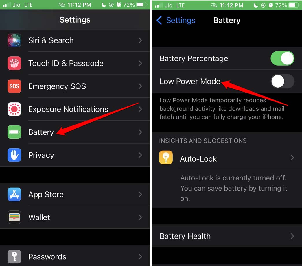 desactivar modo de bajo consumo iPhone