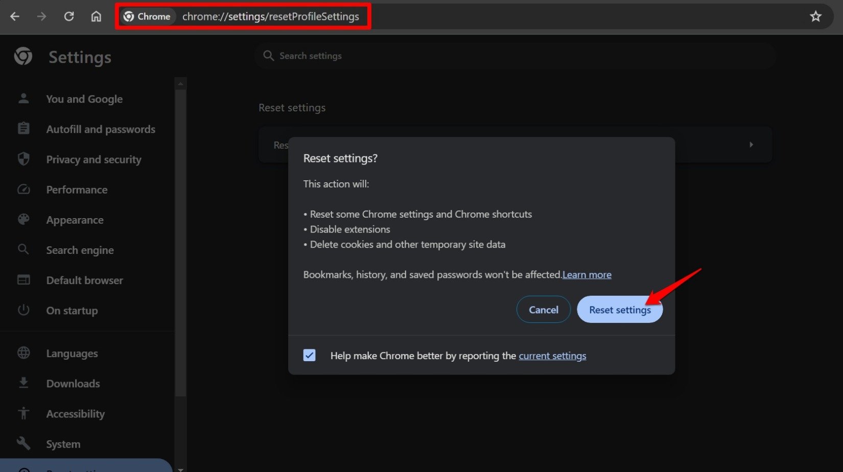 Chromeプロファイル設定をリセット