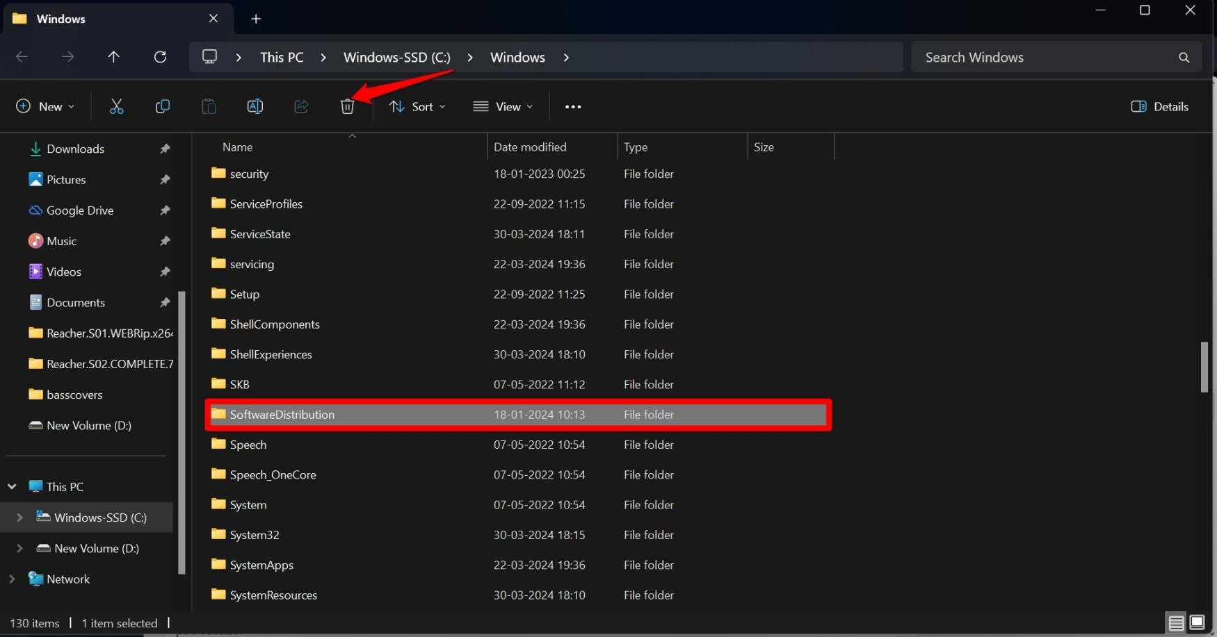 eliminar la carpeta de distribución de software de Windows