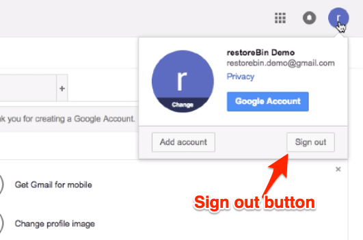 Bouton de déconnexion de Gmail sous la photo de profil