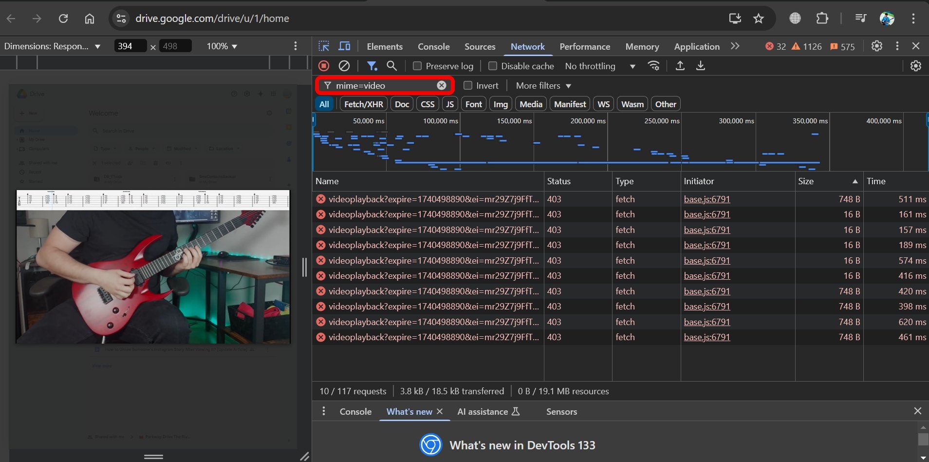 définir le filtre mime de Chrome sur vidéo