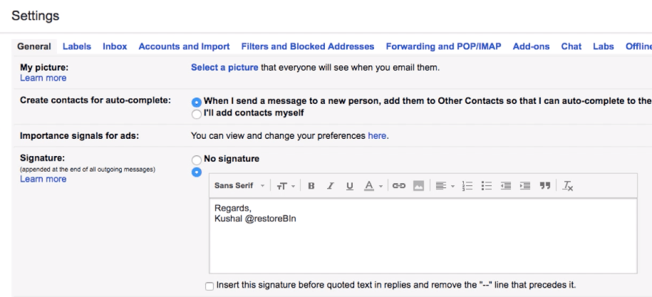 Activer la signature personnelle et professionnelle dans l'e-mail Gmail