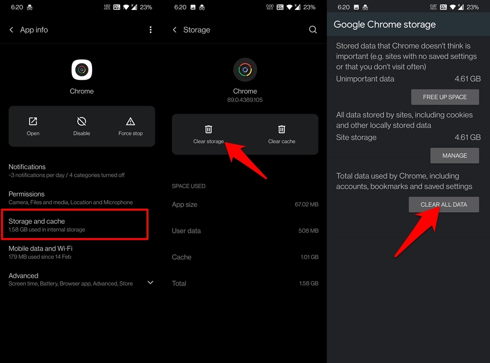 elimina i dati del browser chrome su android