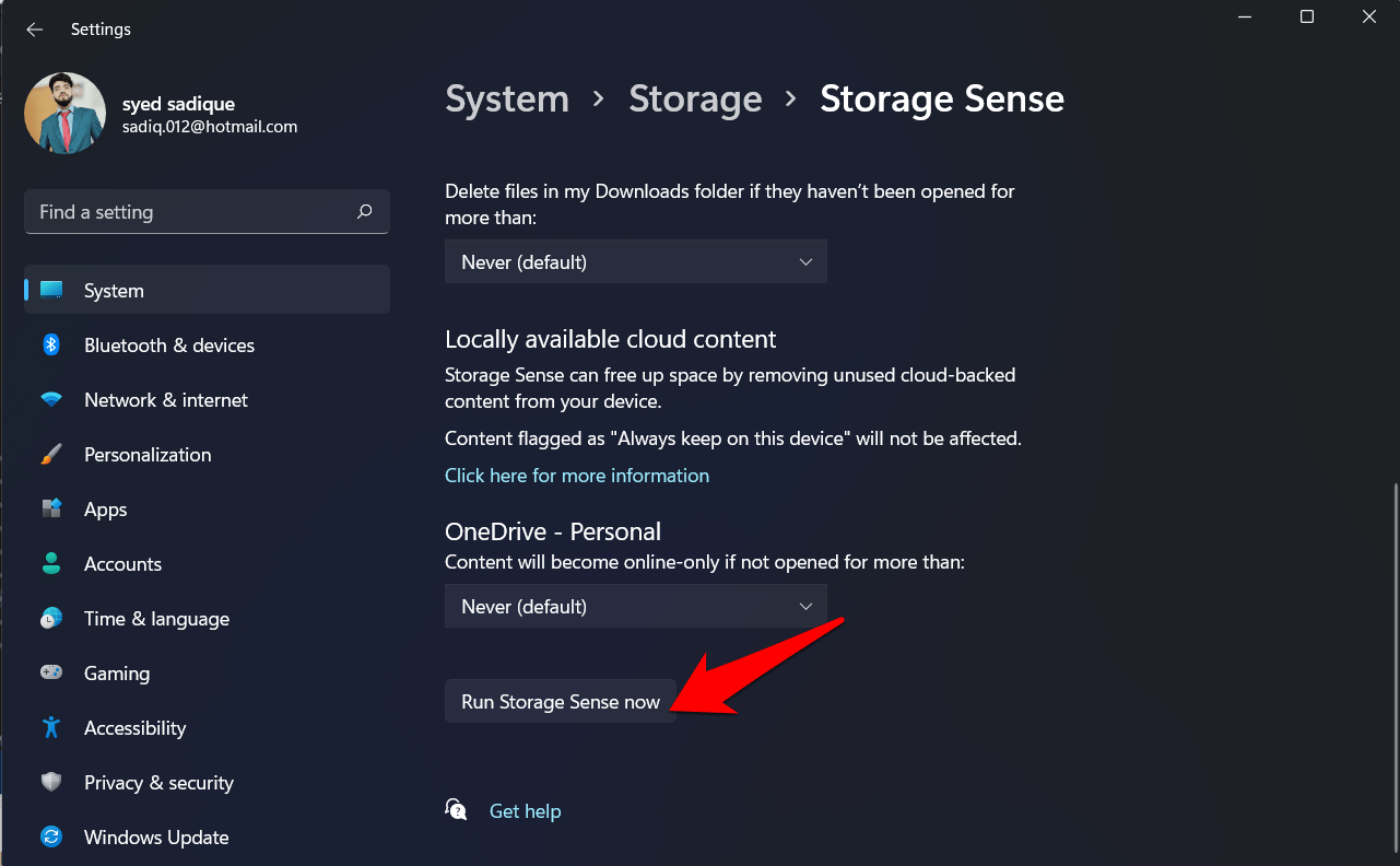 esegui sensore di archiviazione in windows 11