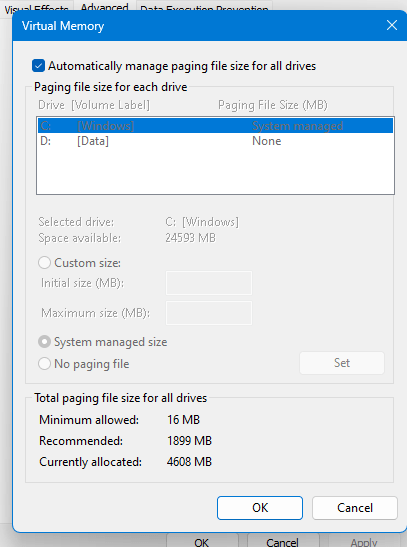 Aumenta la dimensione del file di paging