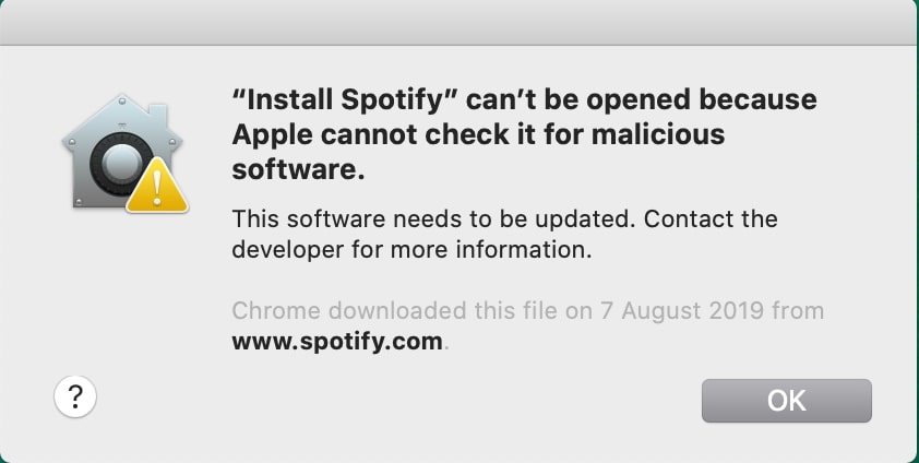Appleが悪意のあるソフトウェアを確認できないため、開けません