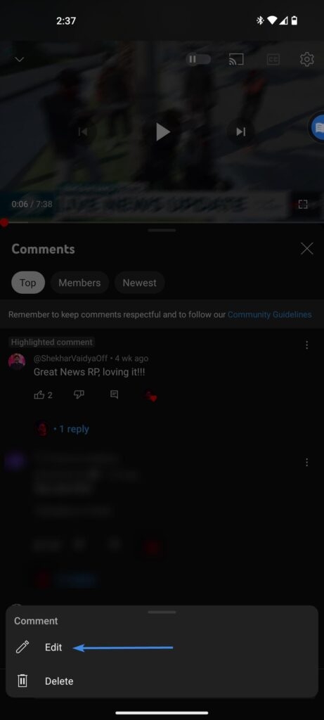 YouTubeコメントを編集