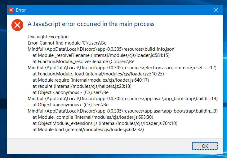 Erro de Javascript do Discord