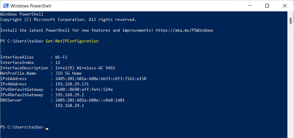 Obtener detalles de configuración de red usando Windows PowerShell