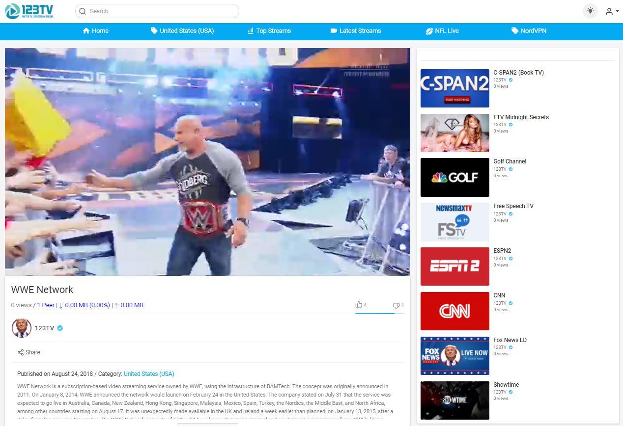 Interface do 123TVNow