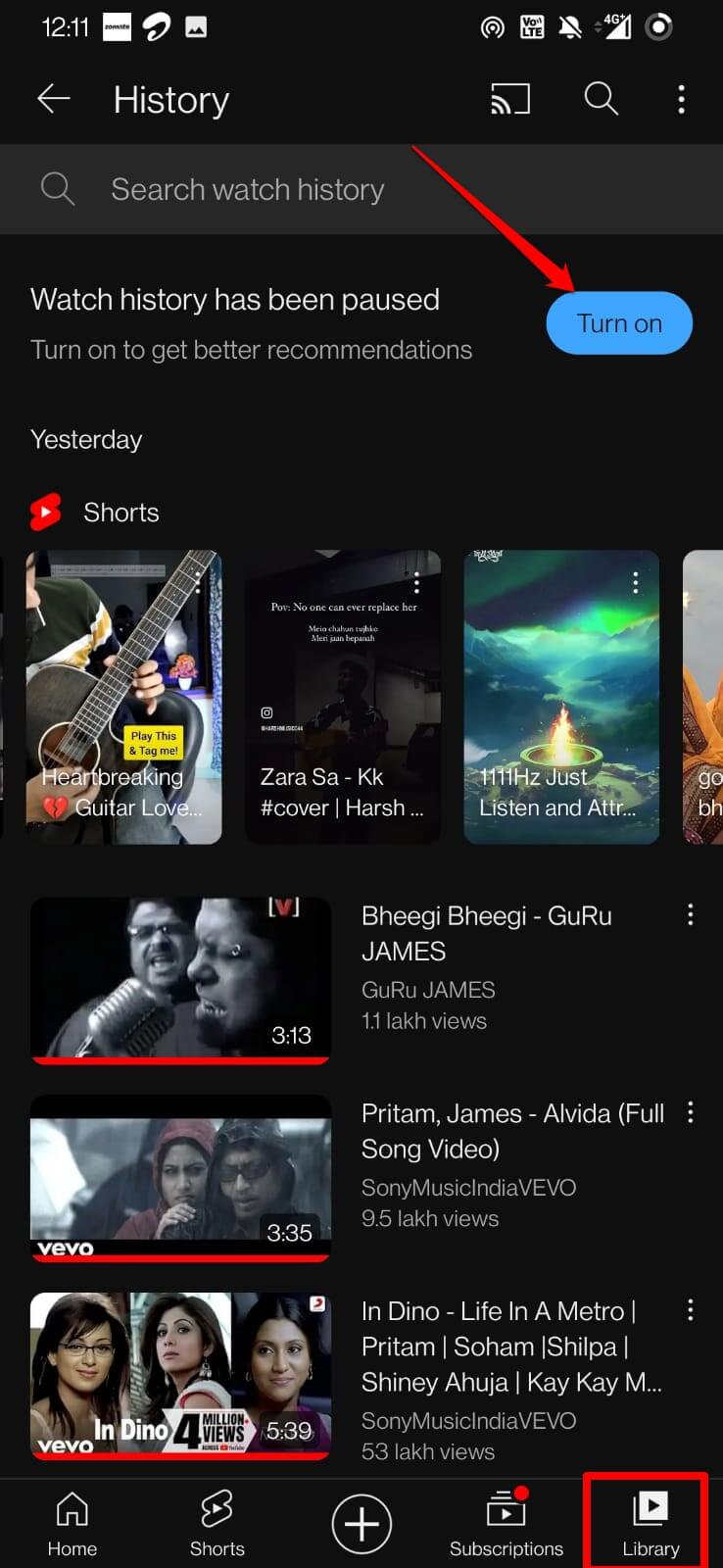 activar historial de visualización de YouTube en el teléfono