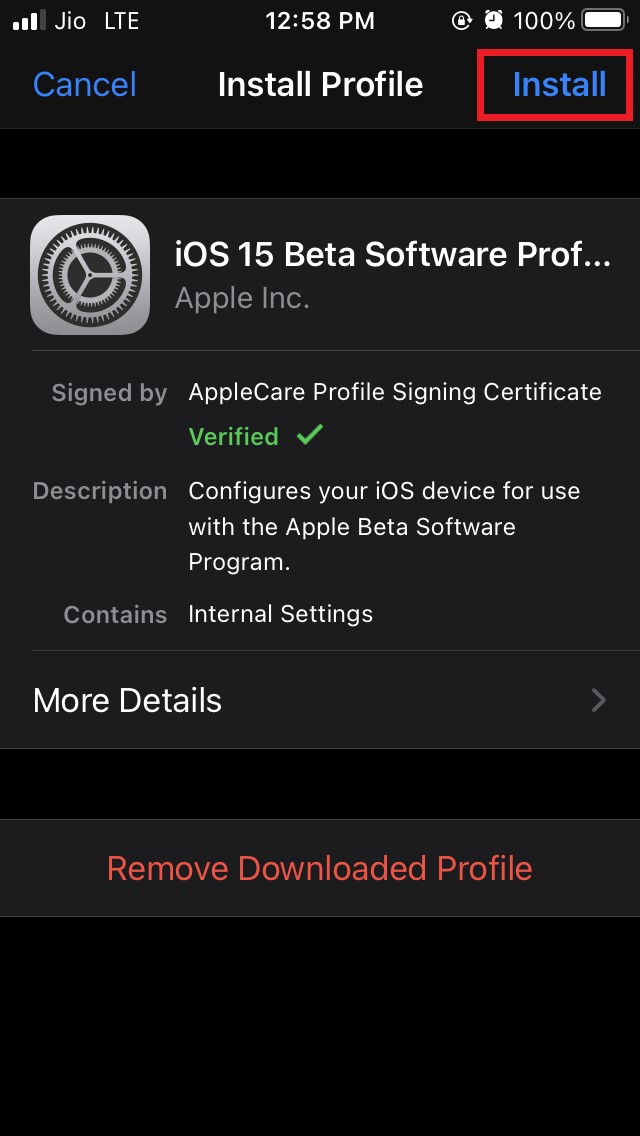 installer le profil bêta d'iOS 15