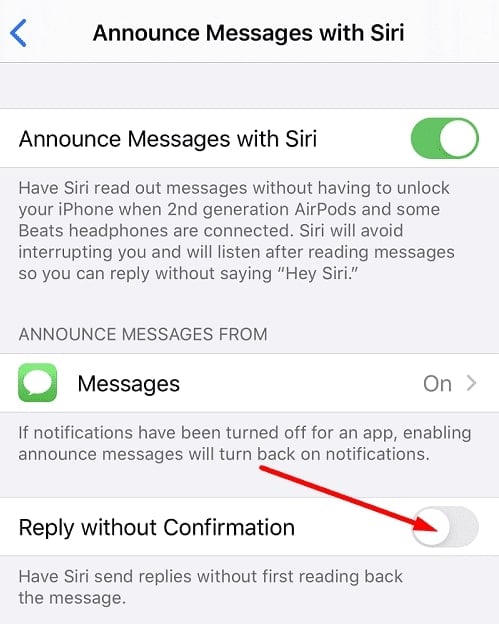 Désactiver la lecture des messages par Siri