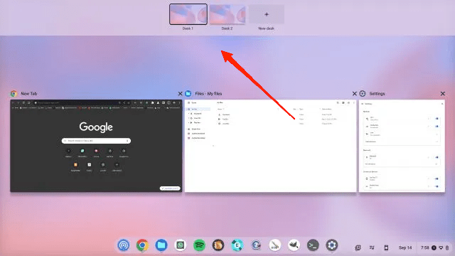 Se hai diverse finestre aperte sul tuo Chromebook, basta scorrere verso l'alto con tre dita sul touchpad; Questo aprirà il menu di panoramica, mostrando tutte le tue finestre aperte.