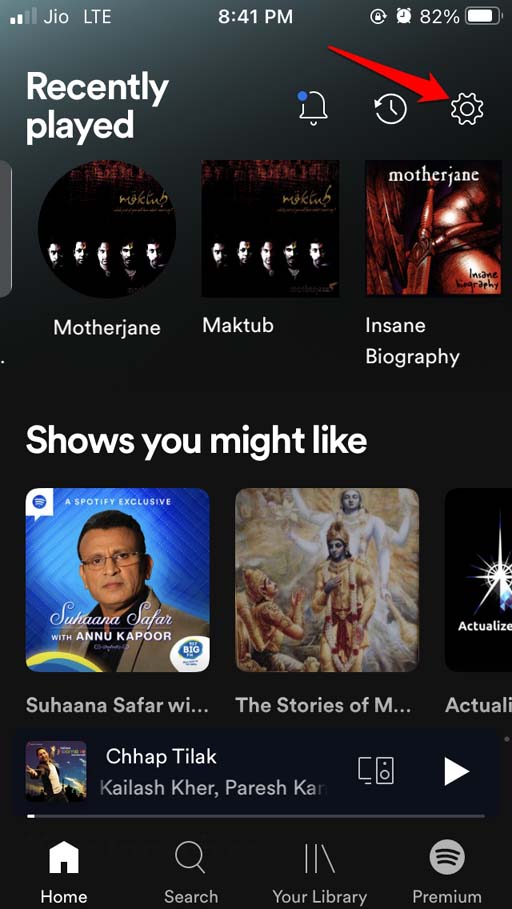 configuración de Spotify en la app