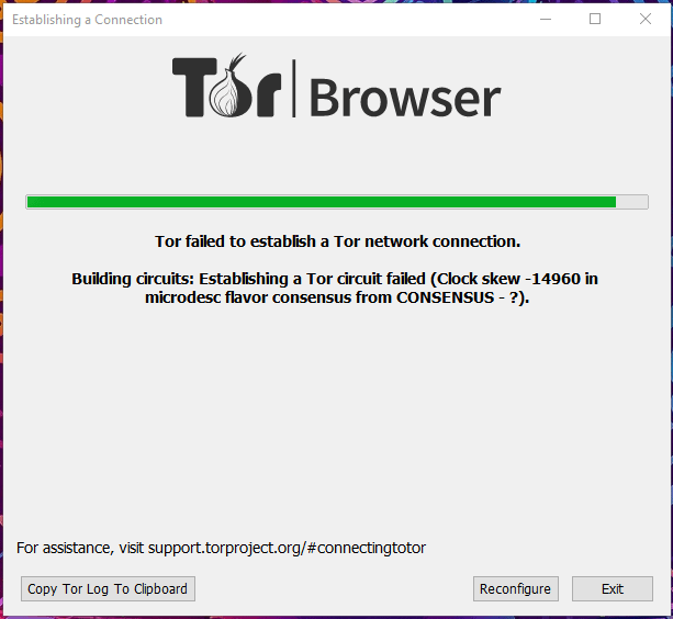Tor konnte kein Tor-Netzwerk in Windows herstellen