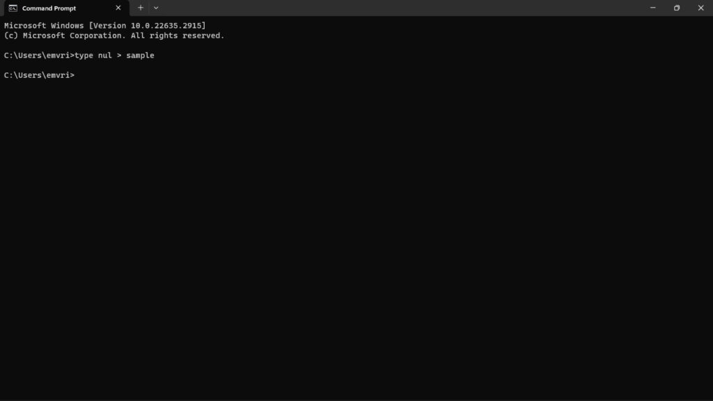 null > メソッド - コマンドプロンプトを使用してファイルを作成する