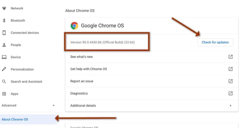 Aggiorna il Sistema Operativo - Problemi di schermata del Chromebook