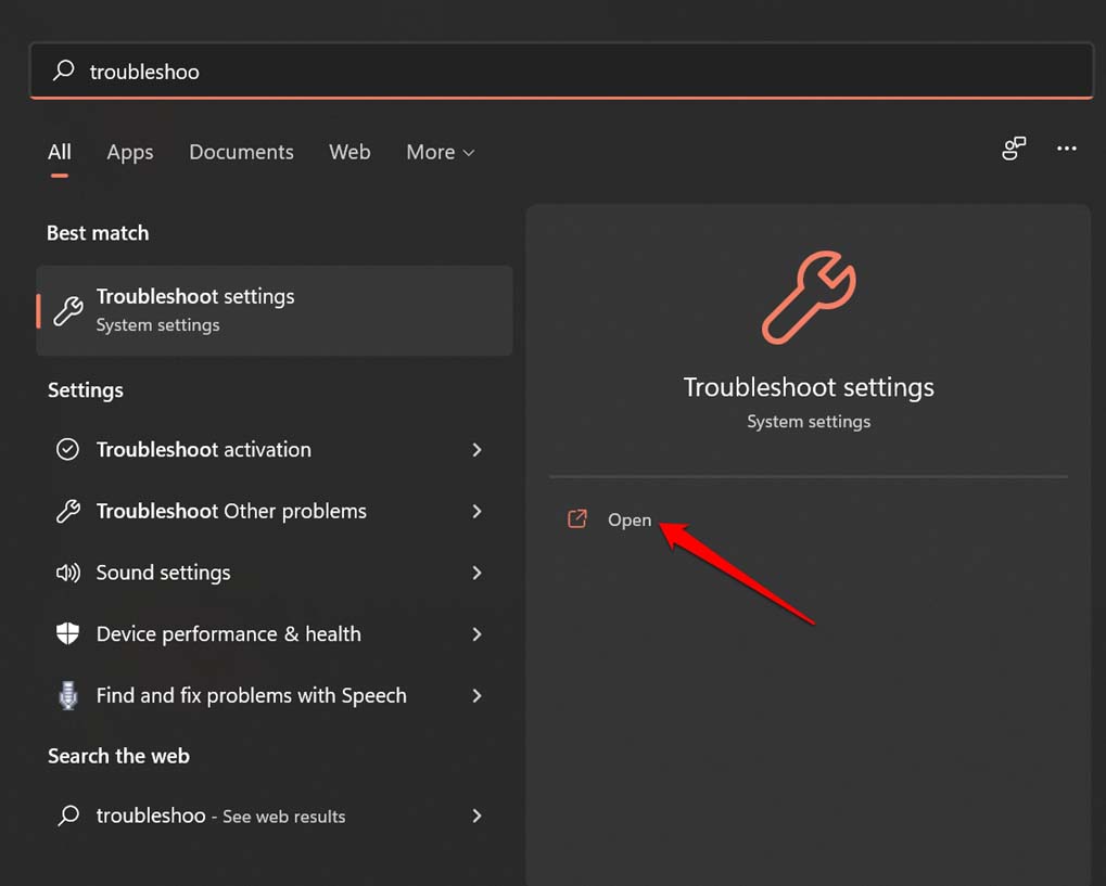 abrir configuración de solución de problemas