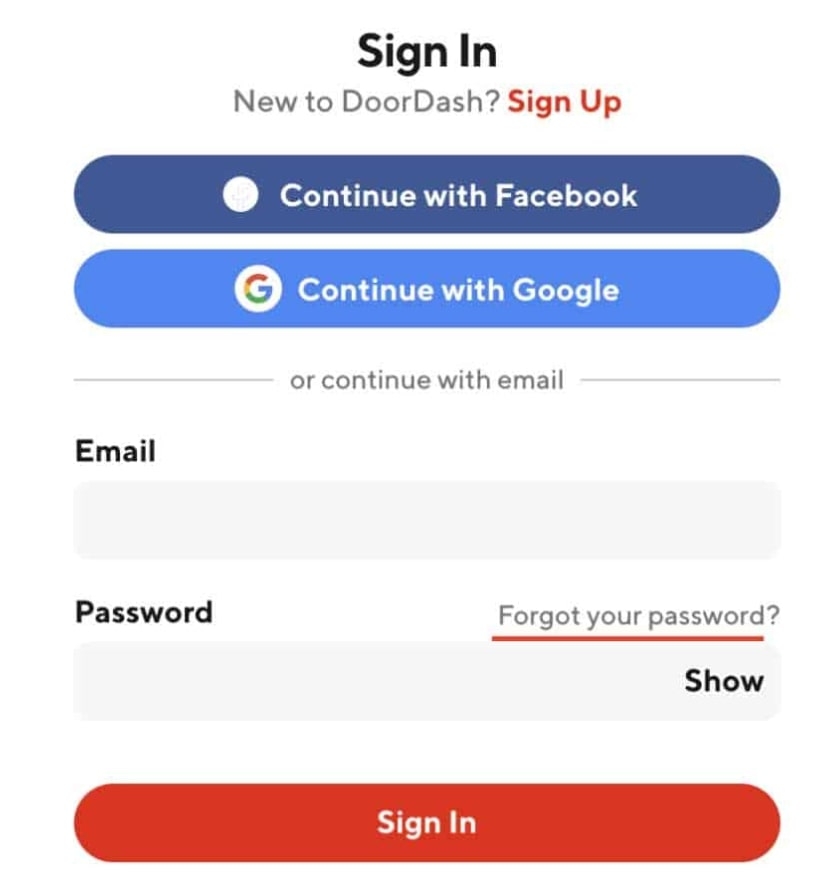 Iniciar Sesión en DoorDash