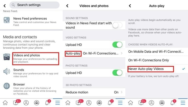 Deaktivieren Sie die Video-Autoplay-Option auf Facebook