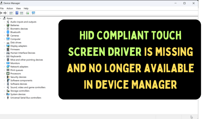 Il driver del touchscreen conforme HID è mancante e non è più disponibile in Gestione dispositivi