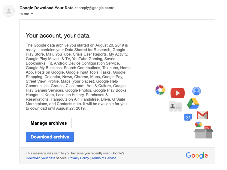Ihre Google-Datenarchiv ist bereit E-Mail-Benachrichtigung