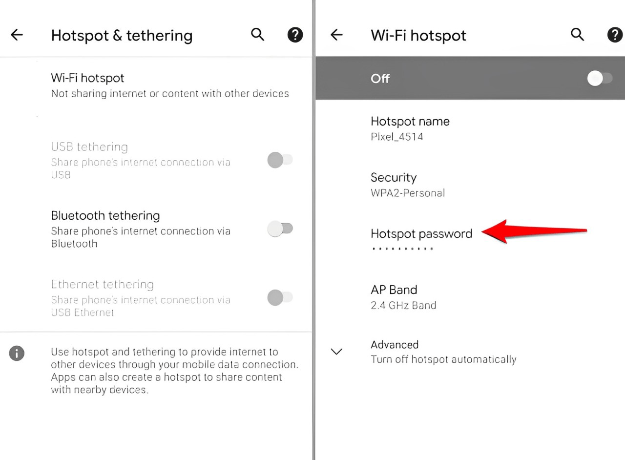 Нажмите на Wi-Fi точка доступа и выберите Пароль точки доступа из следующего меню