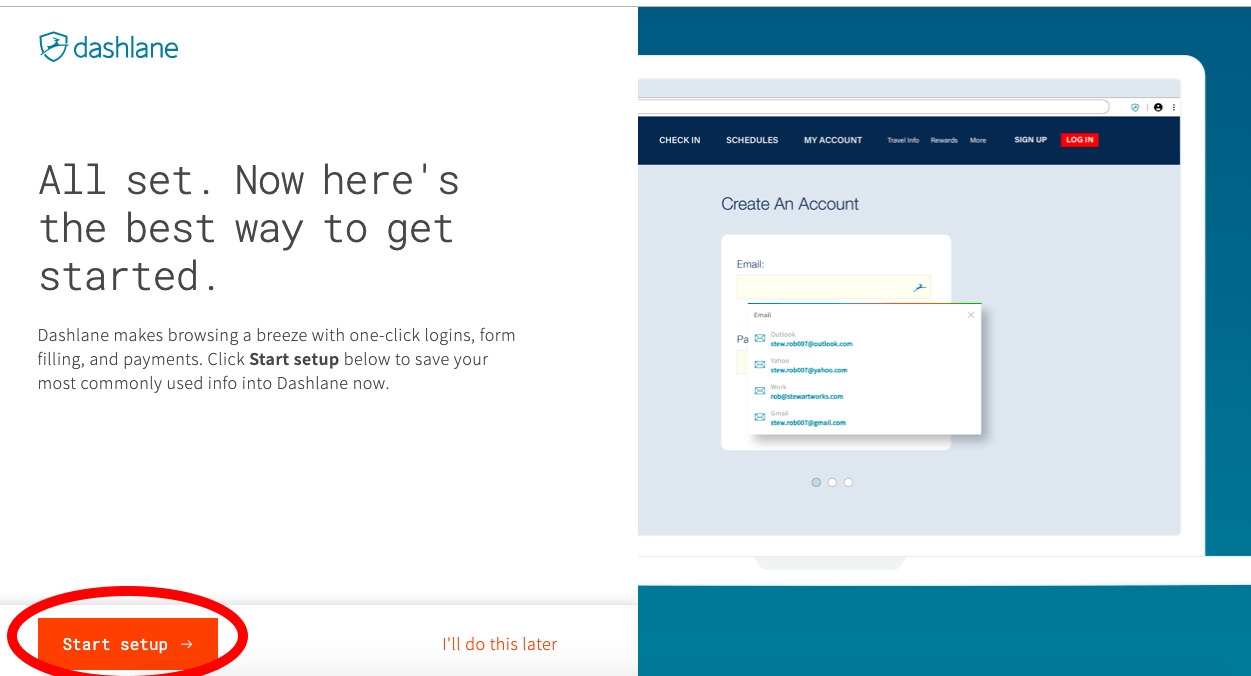 Impostazione di Dashlane - Recensione di Dashlane